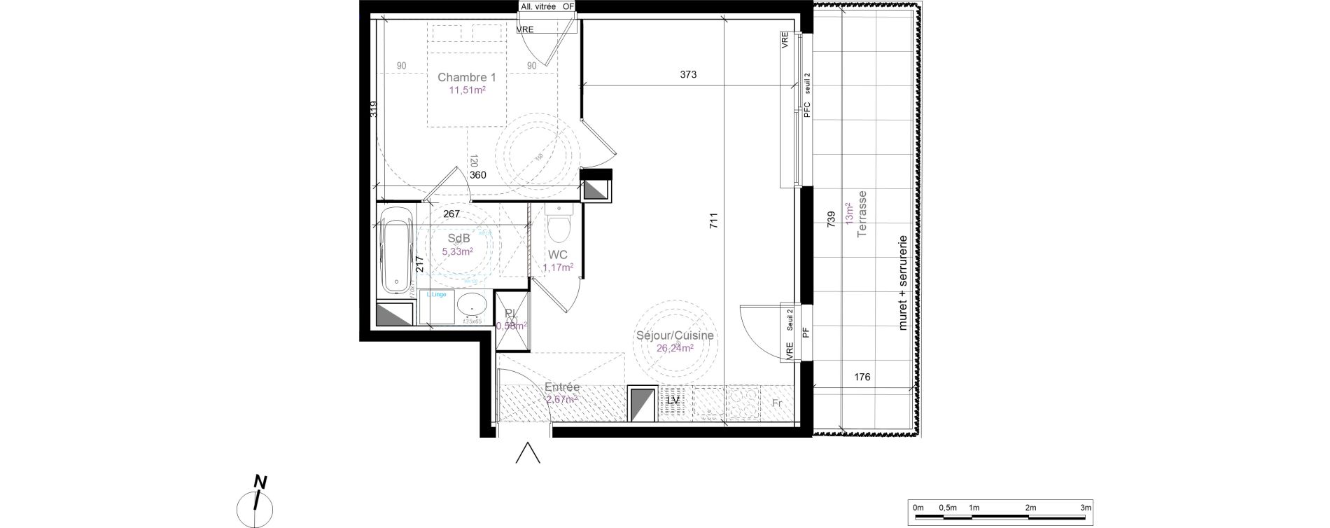 Appartement T2 de 47,50 m2 au Cr&egrave;s Centre