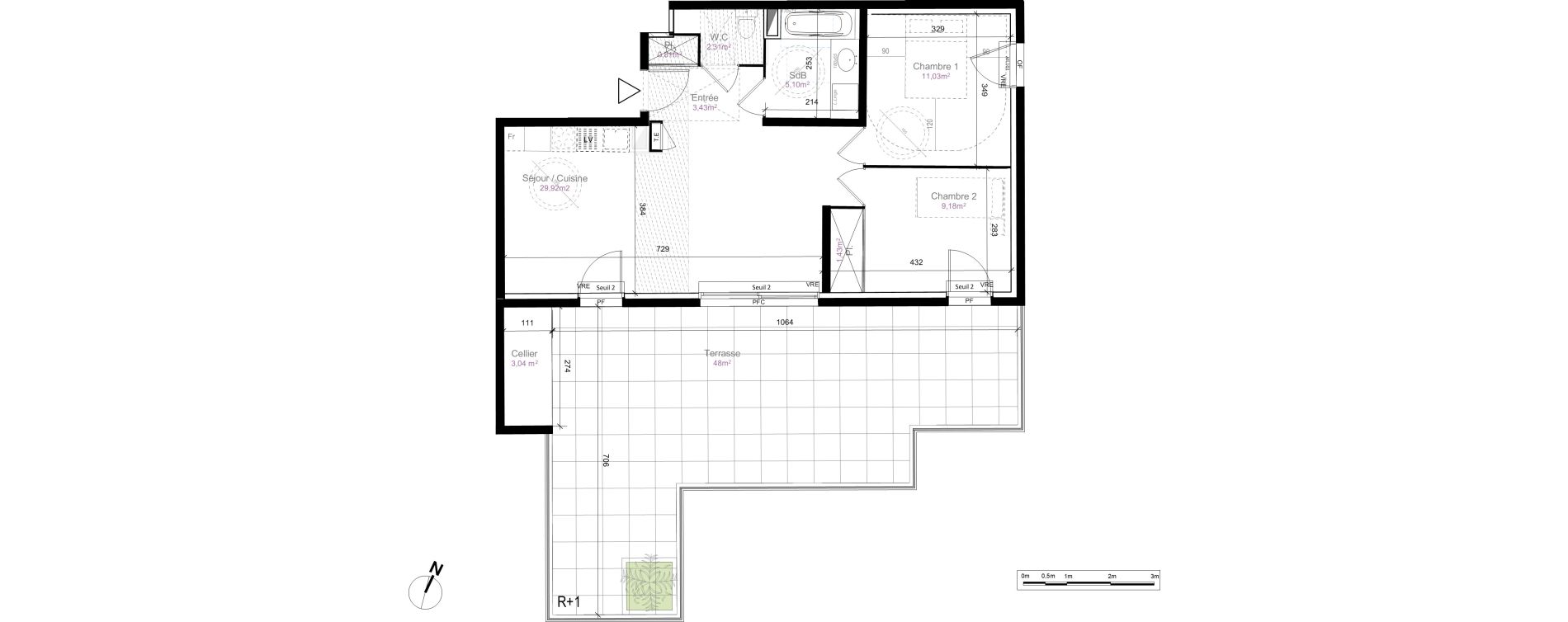 Appartement T3 de 63,21 m2 au Cr&egrave;s Centre