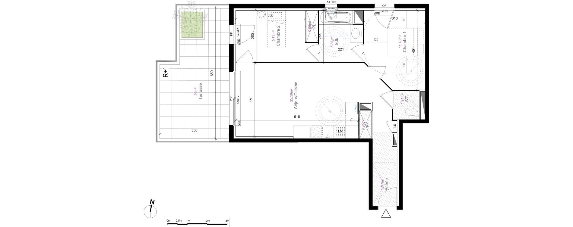 Appartement T3 de 61,78 m2 au Cr&egrave;s Centre