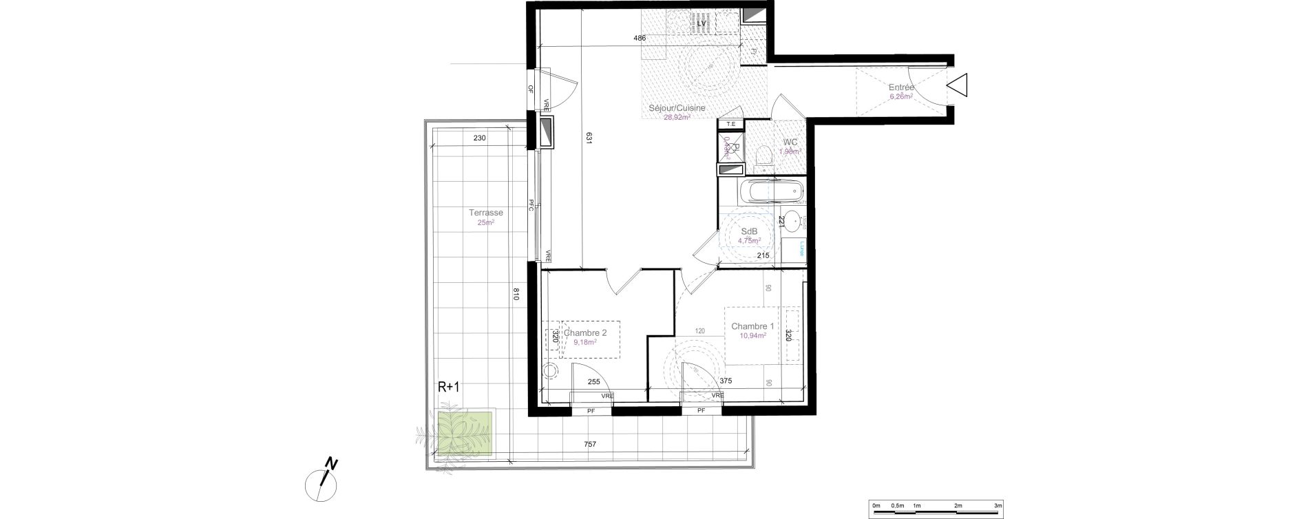 Appartement T3 de 62,46 m2 au Cr&egrave;s Centre