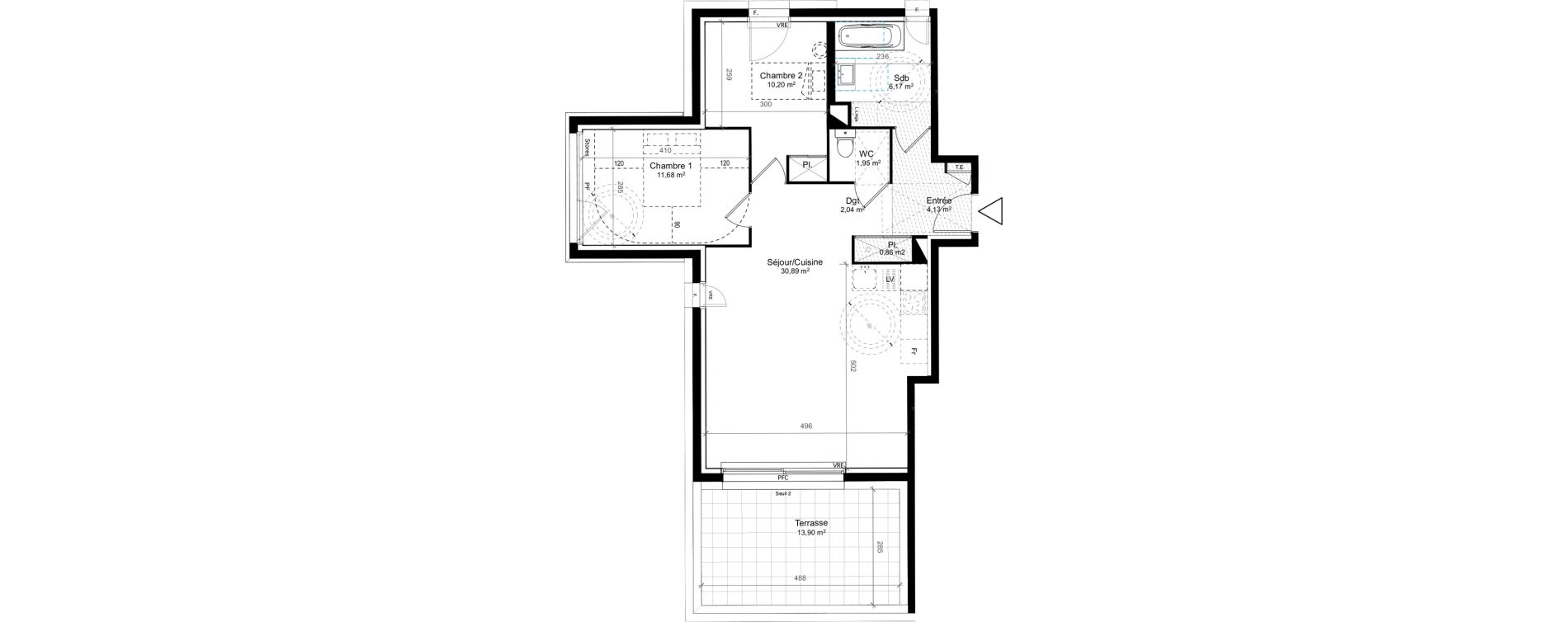 Appartement T3 de 67,92 m2 au Cr&egrave;s Centre