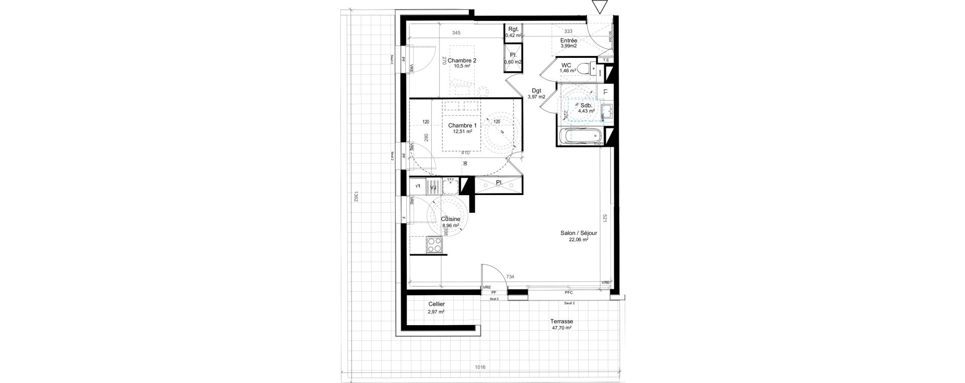 Appartement T3 de 68,30 m2 au Cr&egrave;s Centre