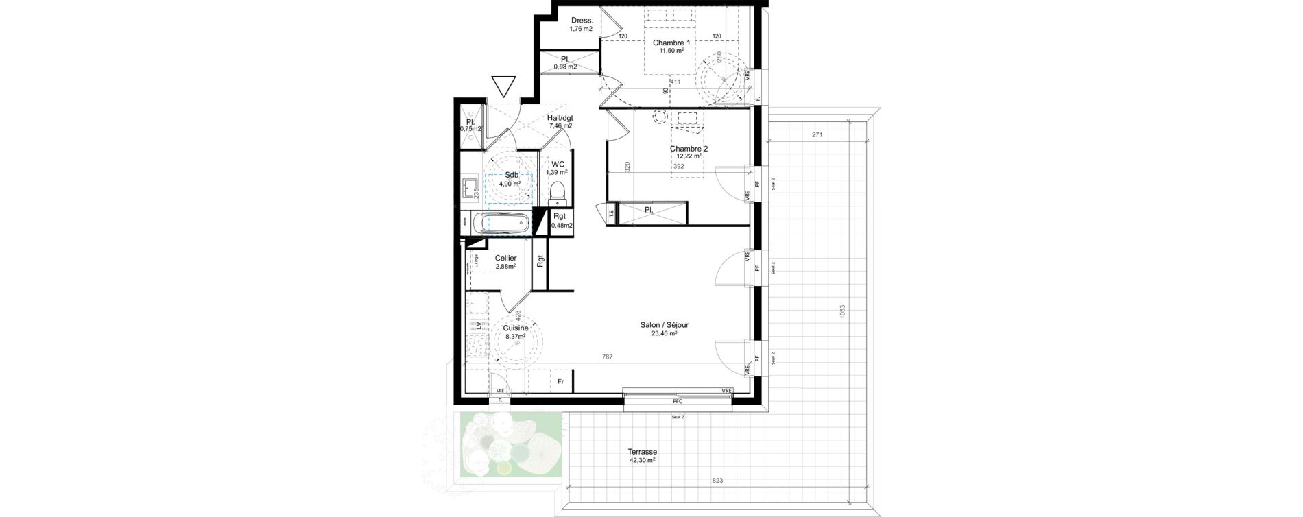 Appartement T3 de 76,14 m2 au Cr&egrave;s Centre