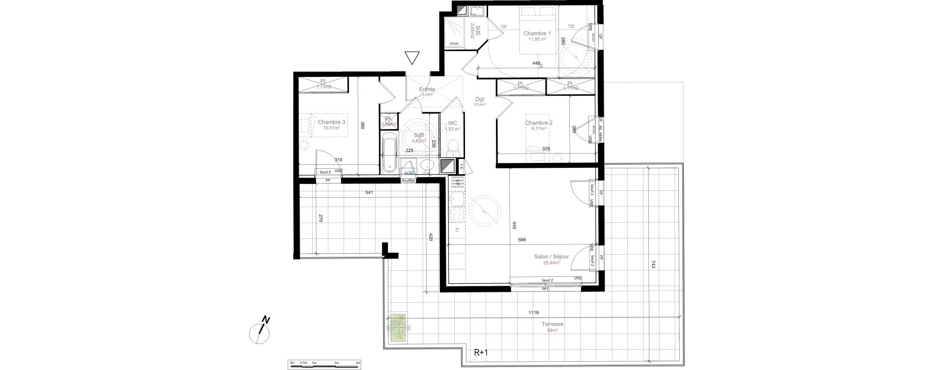 Appartement T4 de 79,89 m2 au Cr&egrave;s Centre