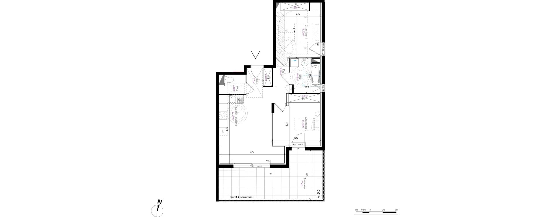 Appartement T3 de 62,39 m2 au Cr&egrave;s Centre