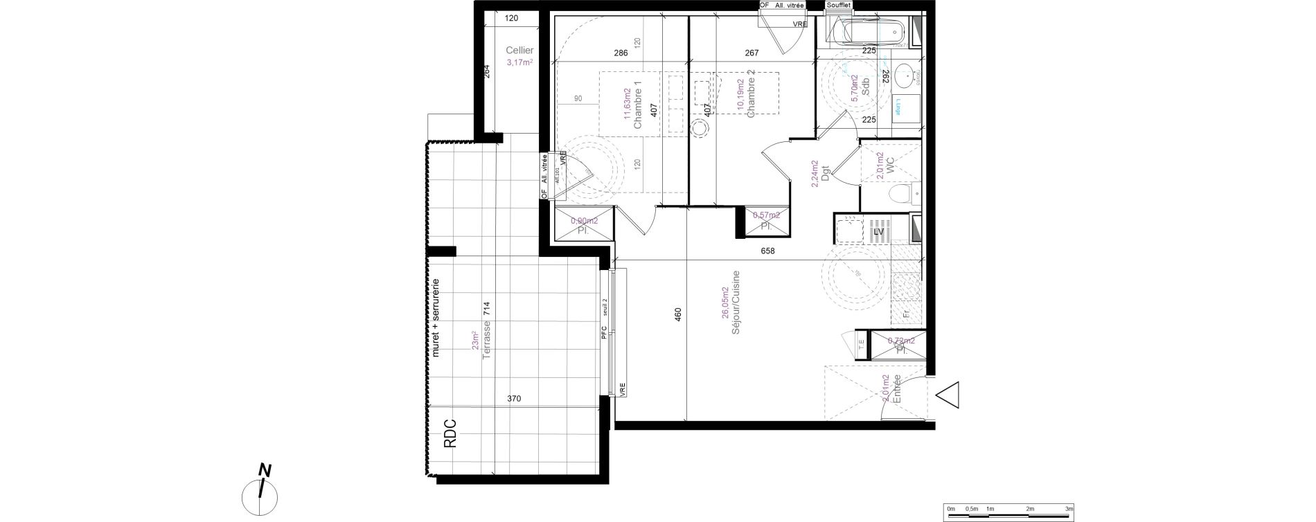 Appartement T3 de 62,02 m2 au Cr&egrave;s Centre