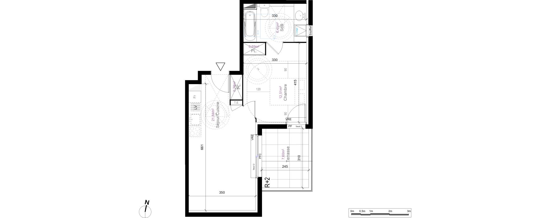 Appartement T2 de 42,23 m2 au Cr&egrave;s Centre