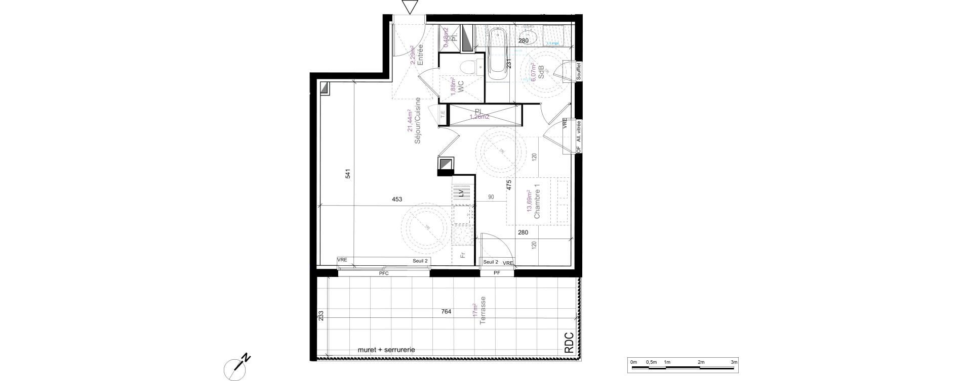 Appartement T2 de 46,48 m2 au Cr&egrave;s Centre