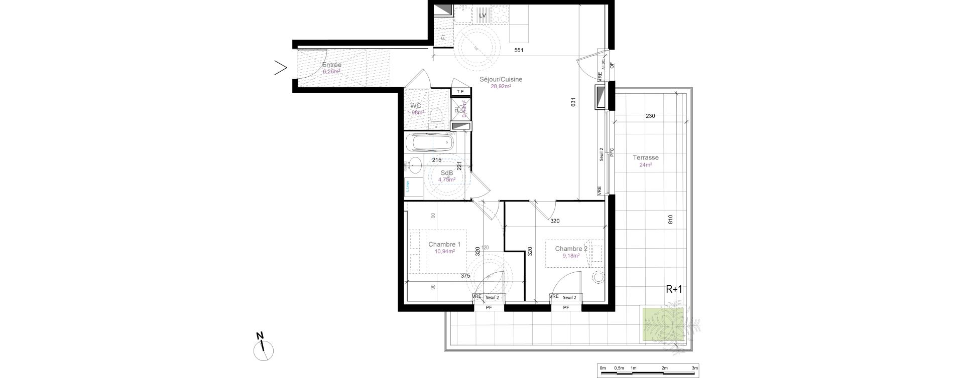 Appartement T3 de 62,46 m2 au Cr&egrave;s Centre