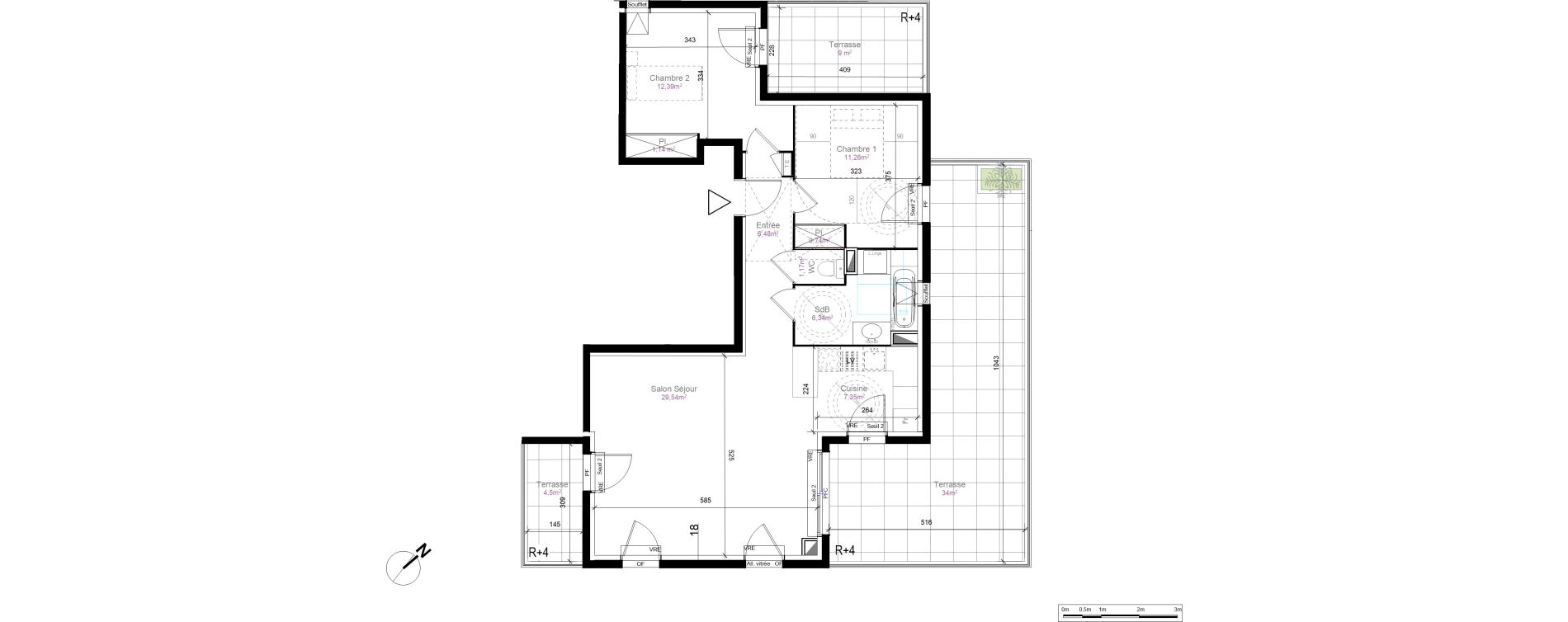 Appartement T3 de 76,41 m2 au Cr&egrave;s Centre