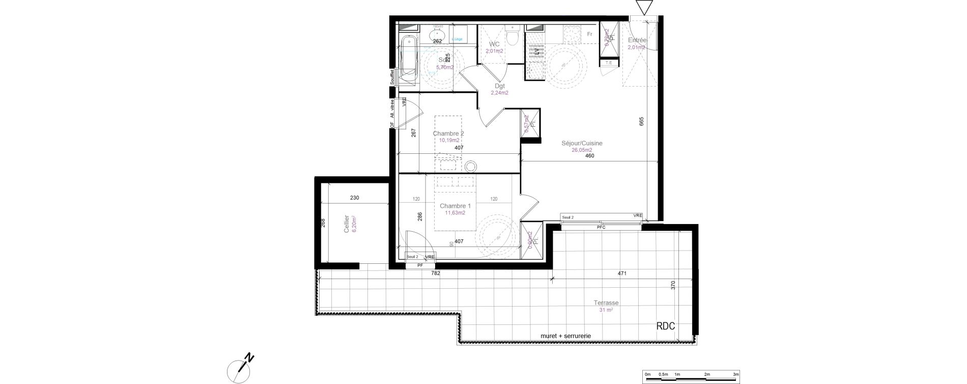 Appartement T3 de 62,02 m2 au Cr&egrave;s Centre