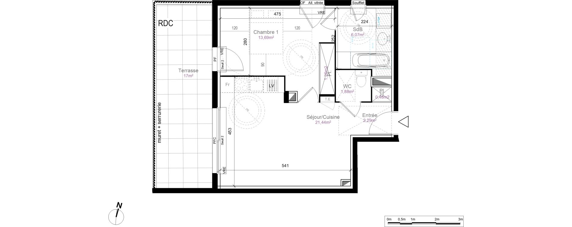 Appartement T2 de 47,11 m2 au Cr&egrave;s Centre