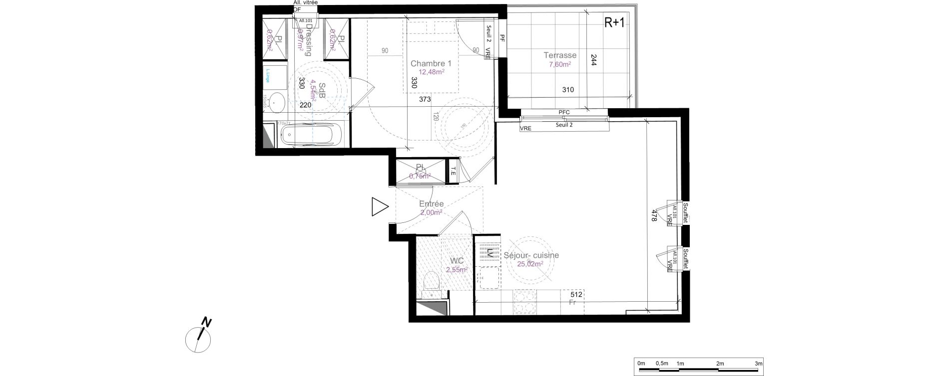 Appartement T2 de 49,55 m2 au Cr&egrave;s Centre