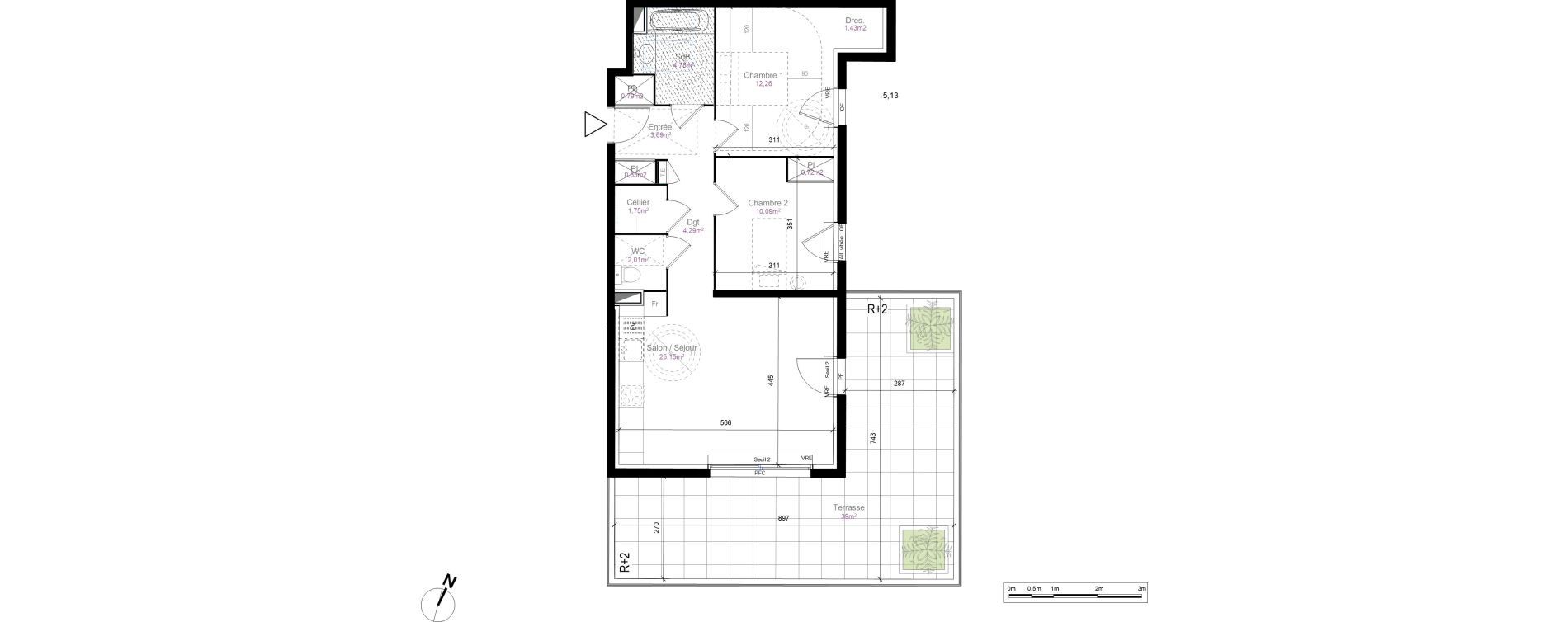 Appartement T3 de 67,61 m2 au Cr&egrave;s Centre