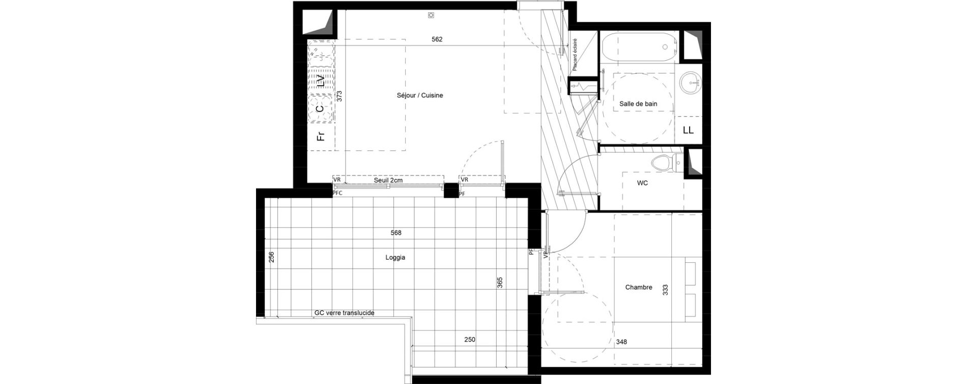 Appartement T2 de 42,47 m2 &agrave; Lunel Louis abric zone sud