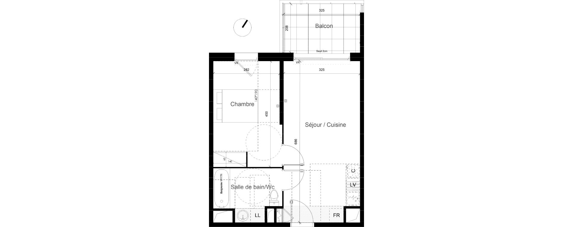 Appartement T2 de 40,34 m2 &agrave; Lunel Louis abric zone sud