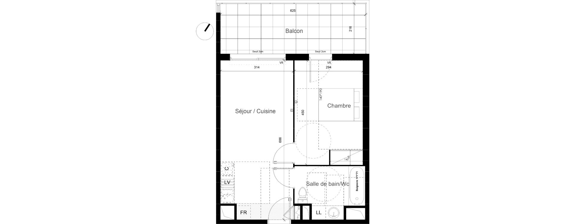 Appartement T2 de 40,20 m2 &agrave; Lunel Louis abric zone sud