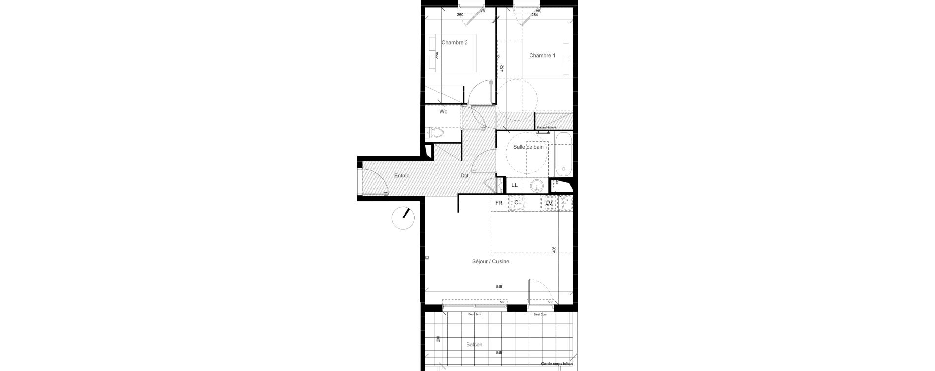Appartement T3 de 61,25 m2 &agrave; Lunel Louis abric zone sud