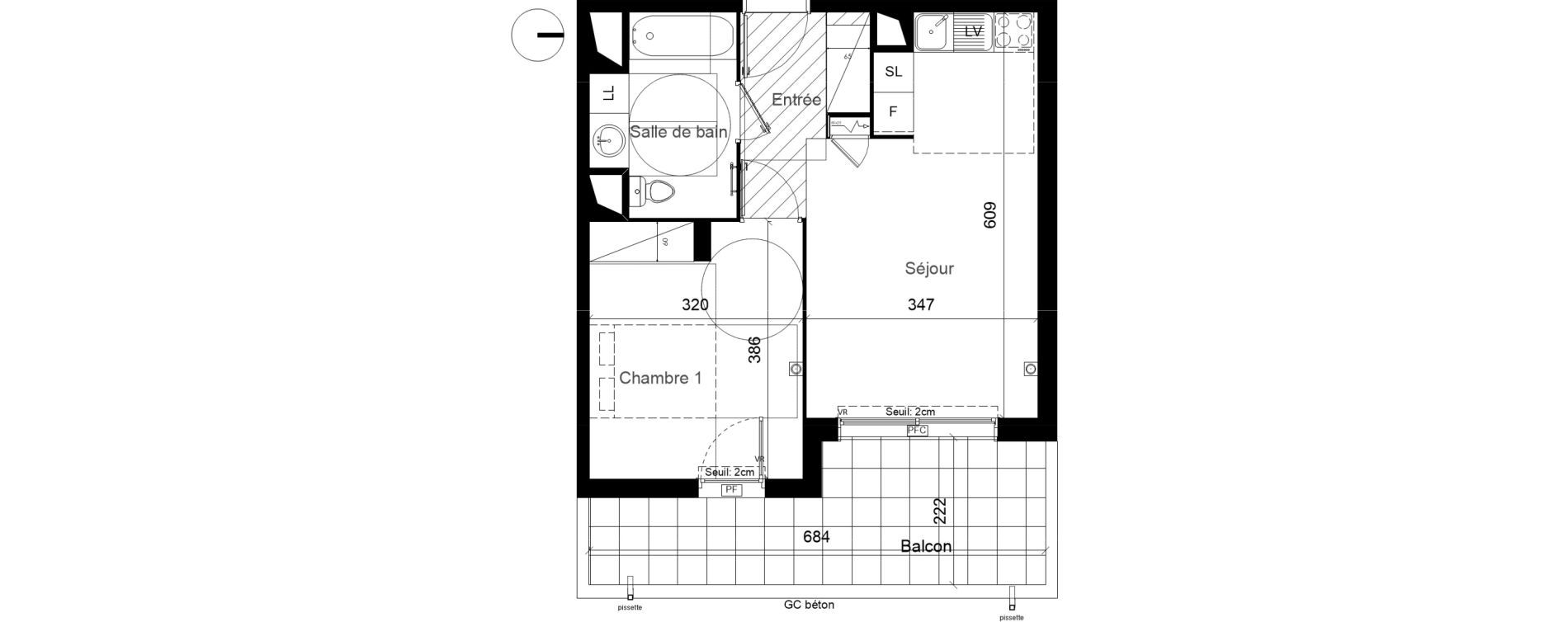 Appartement T2 de 41,80 m2 &agrave; Lunel Louis abric zone sud