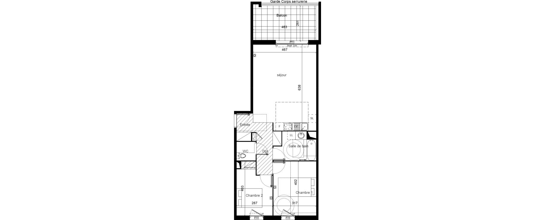 Appartement T3 de 66,90 m2 &agrave; Lunel Louis abric zone sud