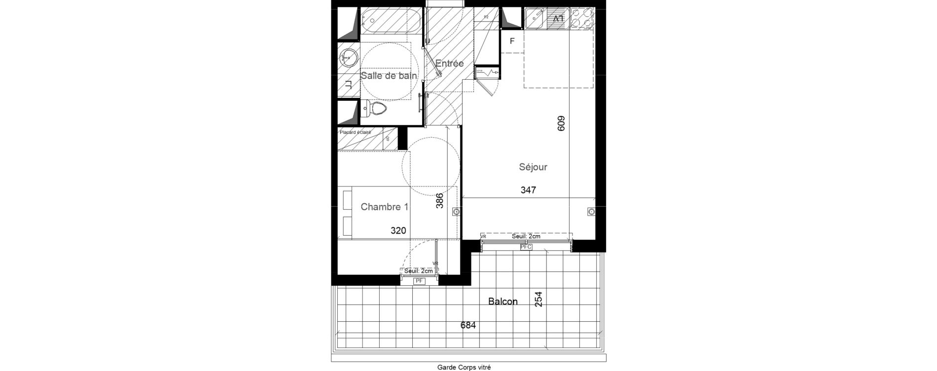 Appartement T2 de 41,80 m2 &agrave; Lunel Louis abric zone sud