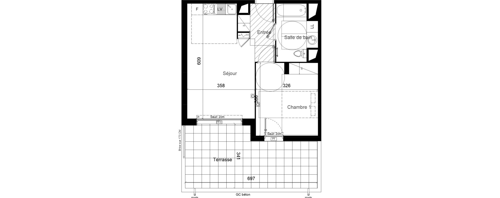Appartement T2 de 43,00 m2 &agrave; Lunel Louis abric zone sud