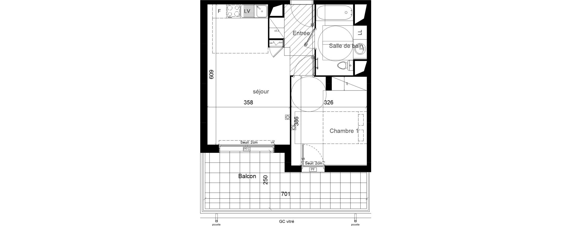 Appartement T2 de 43,00 m2 &agrave; Lunel Louis abric zone sud