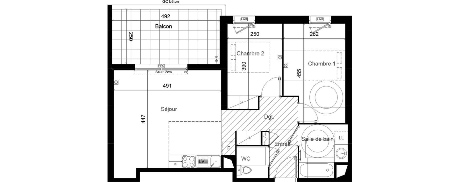 Appartement T3 de 59,60 m2 &agrave; Lunel Louis abric zone sud