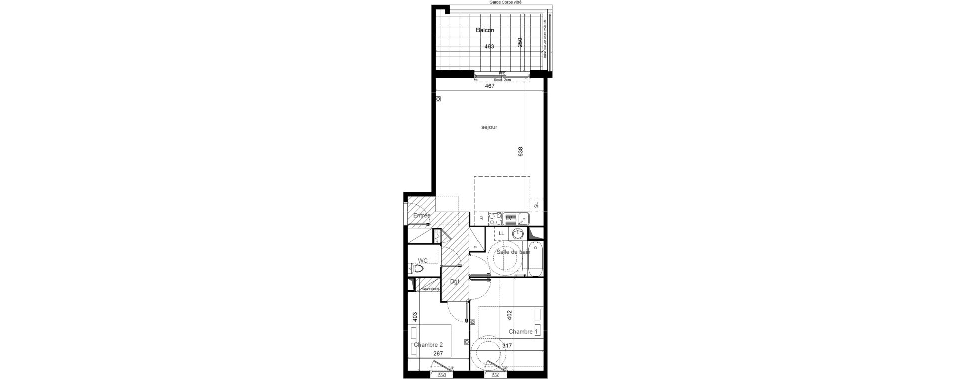 Appartement T3 de 66,90 m2 &agrave; Lunel Louis abric zone sud