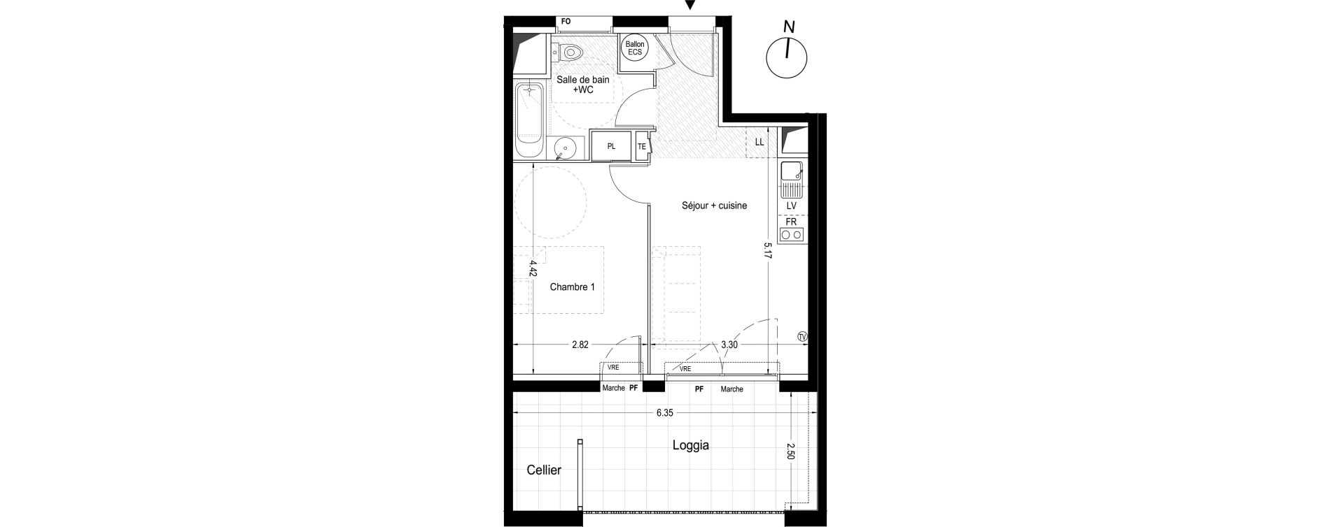 Appartement T2 de 38,30 m2 &agrave; Lunel Louis abric zone sud