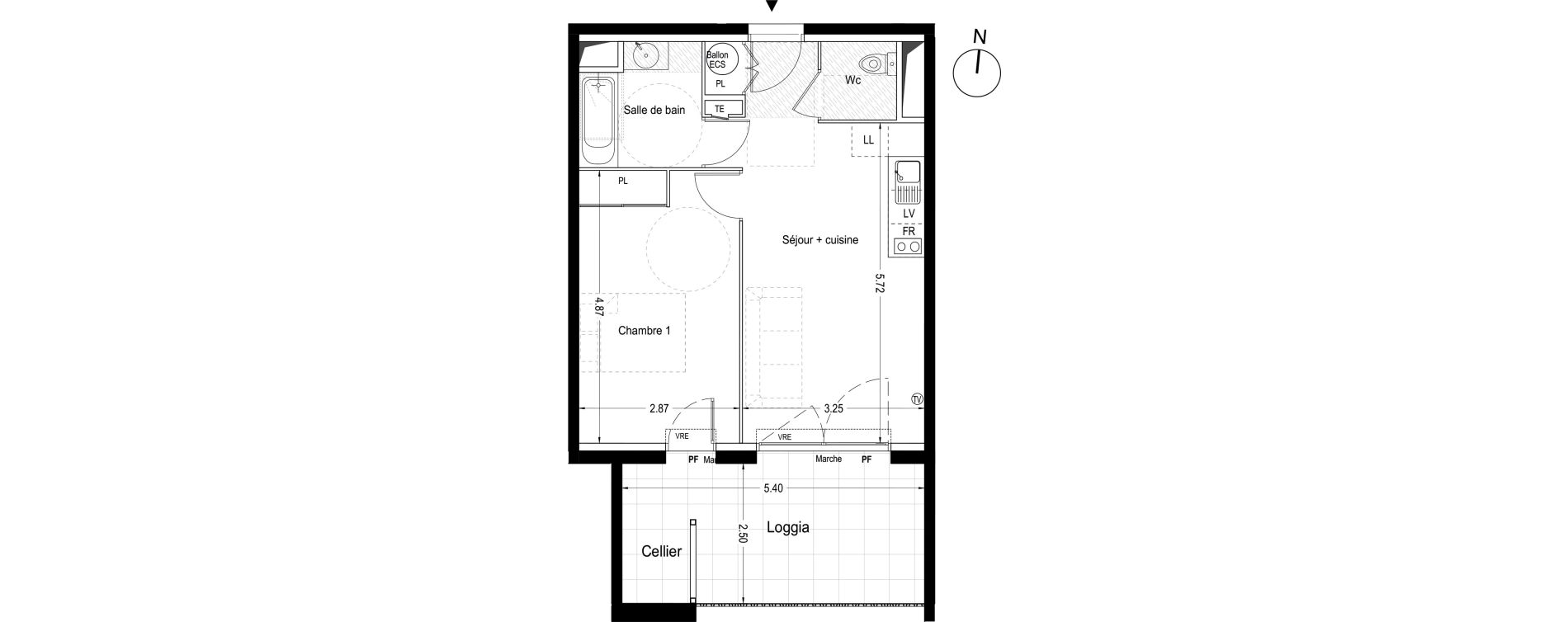 Appartement T2 de 41,95 m2 &agrave; Lunel Louis abric zone sud