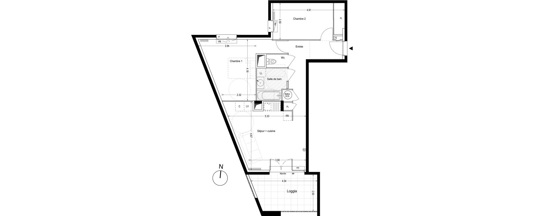 Appartement T3 de 62,95 m2 &agrave; Lunel Louis abric zone sud