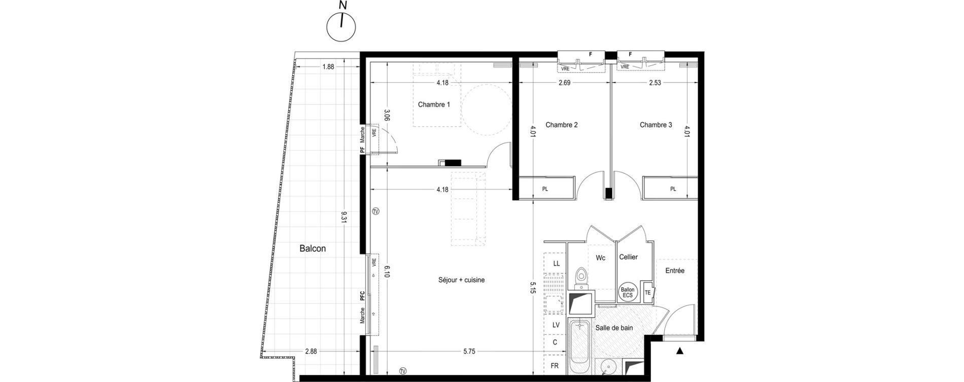 Appartement T4 de 83,20 m2 &agrave; Lunel Louis abric zone sud