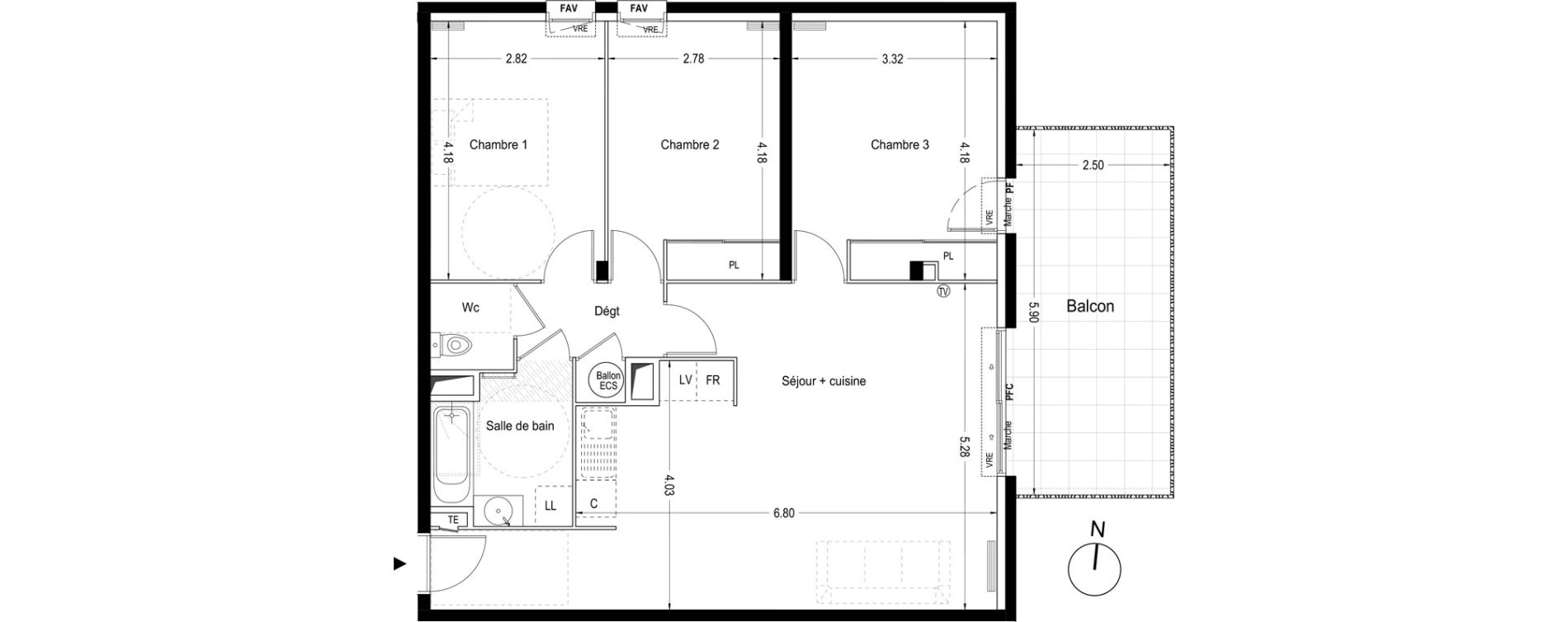 Appartement T4 de 83,60 m2 &agrave; Lunel Louis abric zone sud