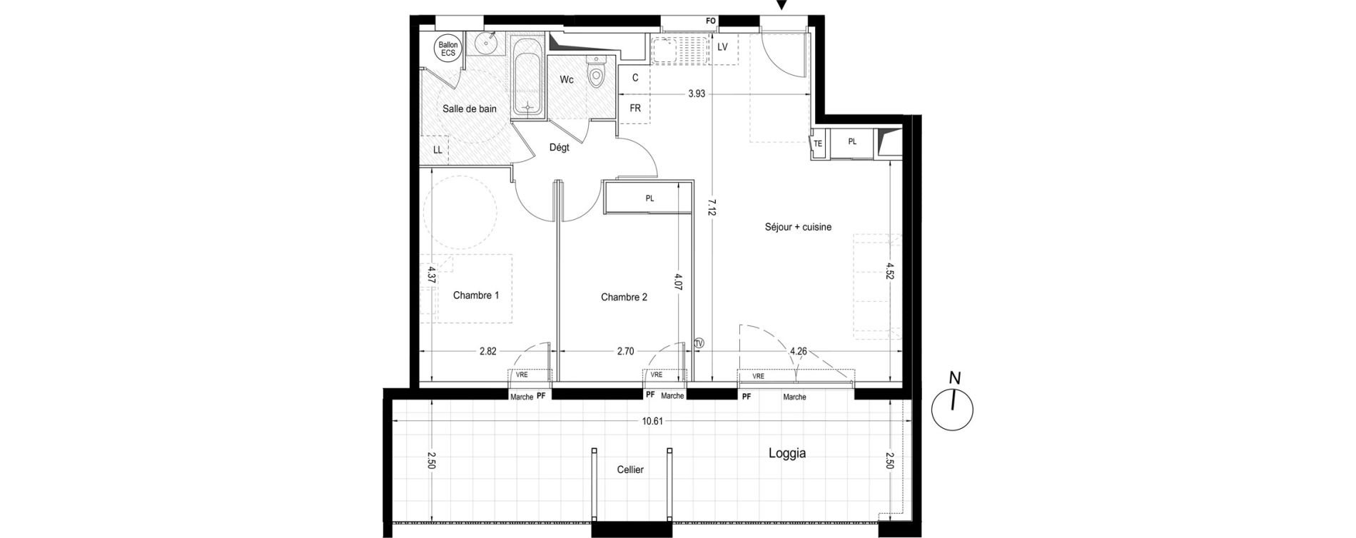 Appartement T3 de 63,80 m2 &agrave; Lunel Louis abric zone sud