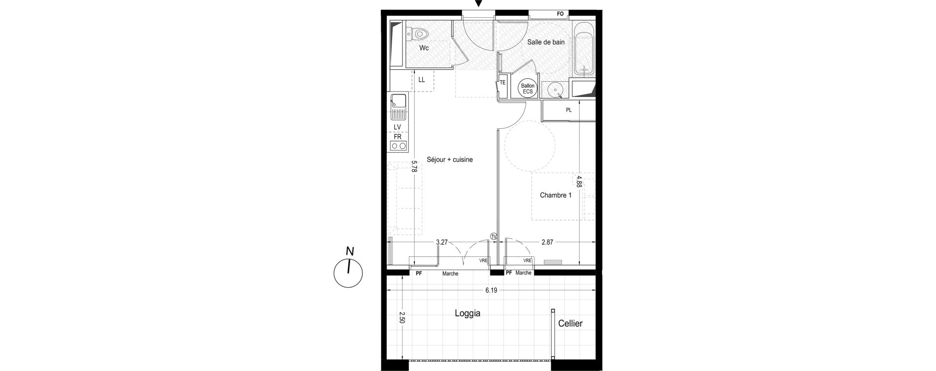 Appartement T2 de 42,40 m2 &agrave; Lunel Louis abric zone sud