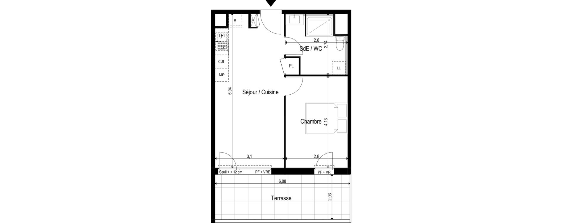 Appartement T2 de 39,37 m2 &agrave; Marseillan Centre