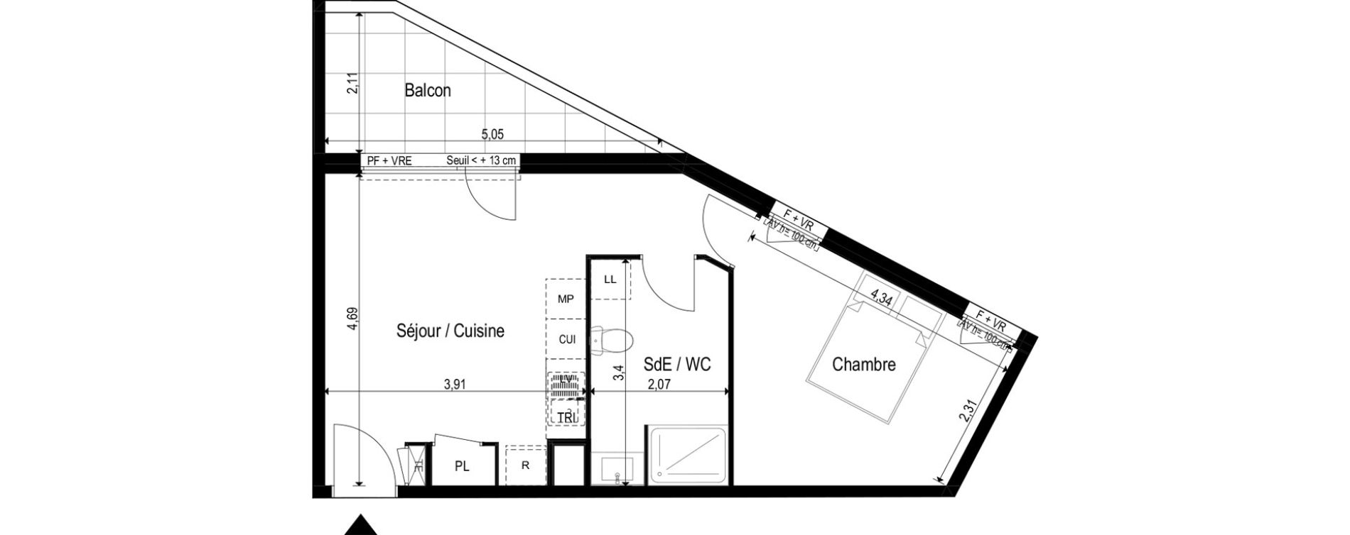 Appartement T2 de 39,53 m2 &agrave; Marseillan Centre
