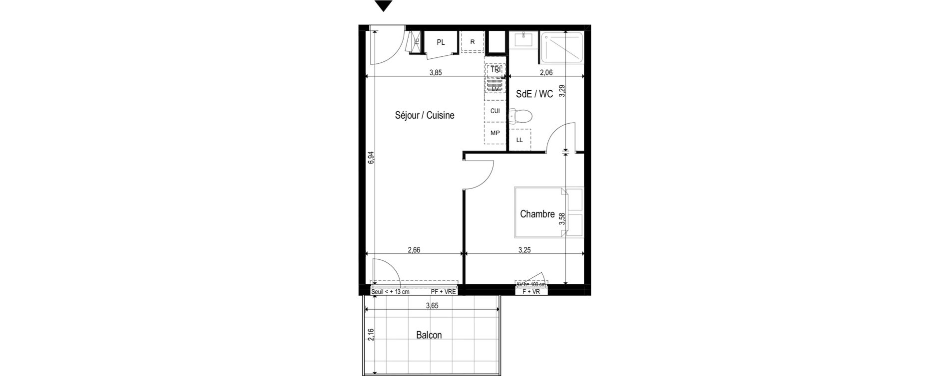 Appartement T2 de 40,02 m2 &agrave; Marseillan Centre