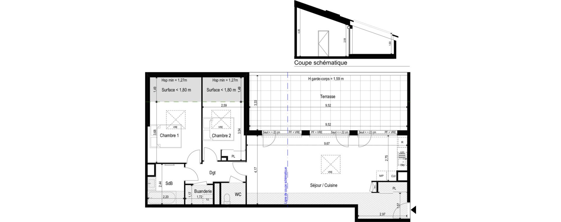 Appartement T3 de 76,05 m2 &agrave; Marseillan Centre