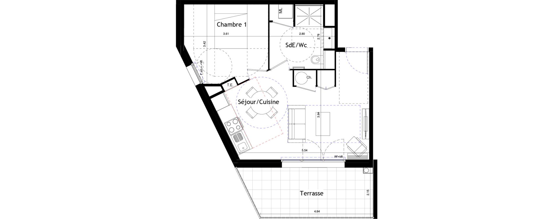 Appartement T2 de 42,21 m2 &agrave; Marseillan Centre