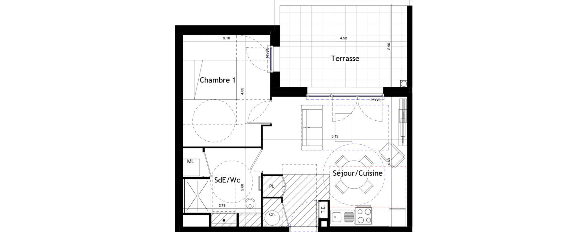 Appartement T2 de 42,17 m2 &agrave; Marseillan Centre