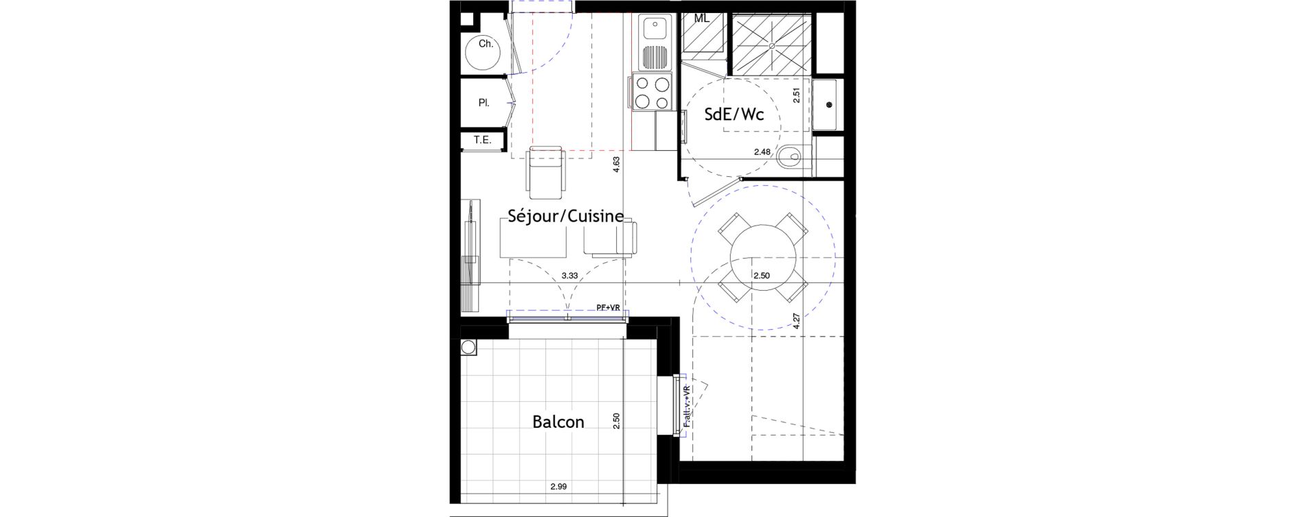 Appartement T1 de 31,21 m2 &agrave; Marseillan Centre