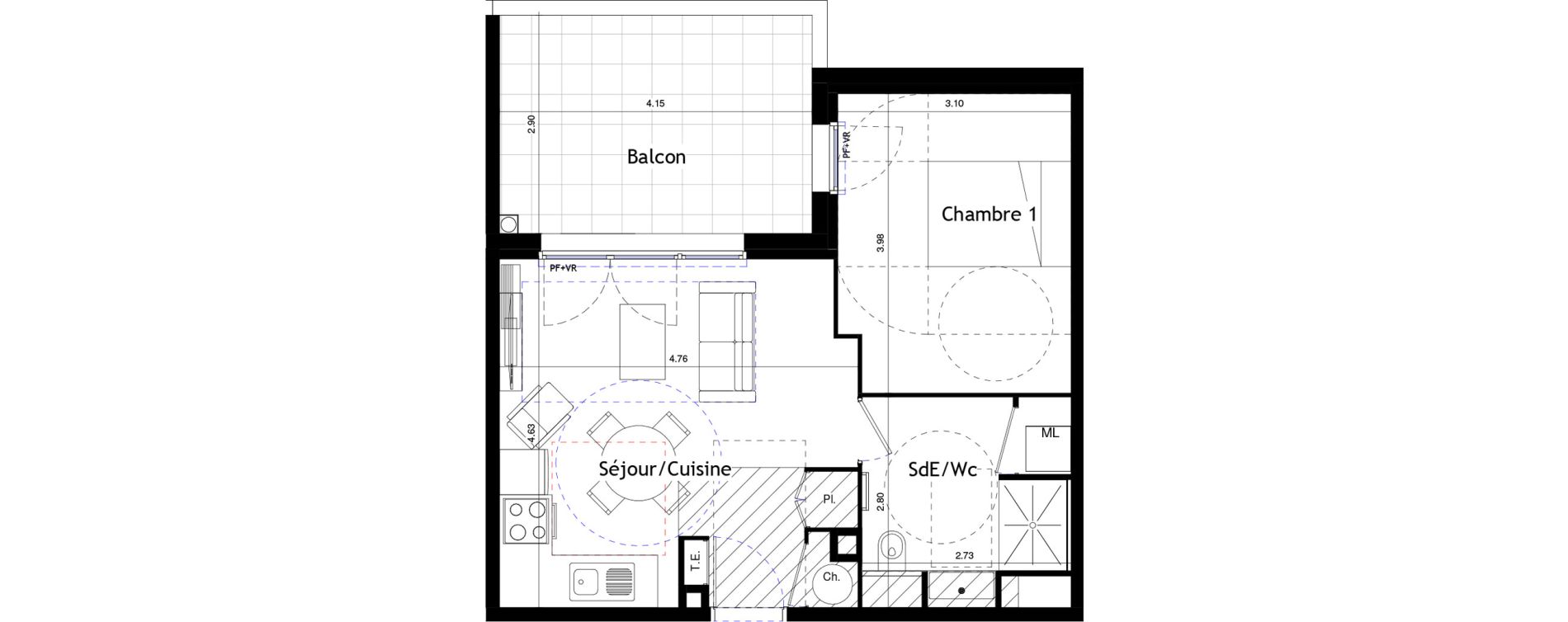 Appartement T2 de 40,31 m2 &agrave; Marseillan Centre