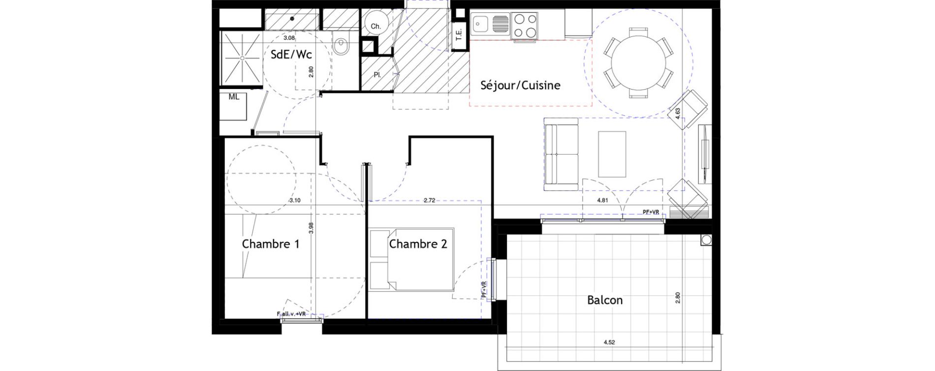 Appartement T3 de 60,87 m2 &agrave; Marseillan Centre