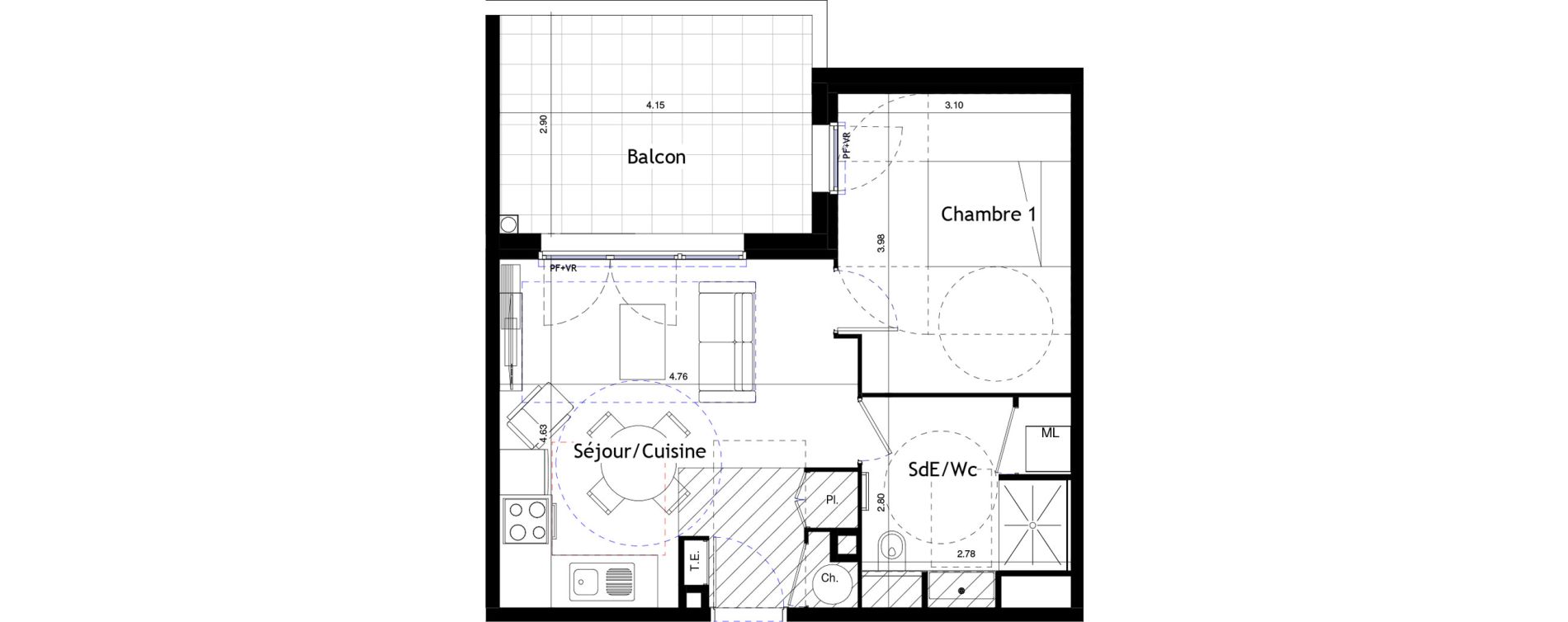 Appartement T2 de 40,31 m2 &agrave; Marseillan Centre