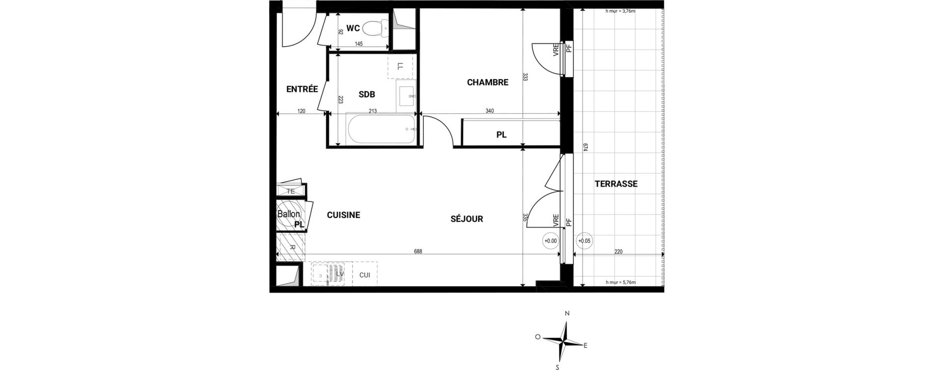 Appartement T2 de 43,60 m2 &agrave; Marsillargues Centre
