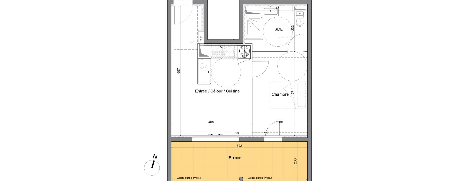 Appartement T2 de 39,15 m2 &agrave; Marsillargues La laune