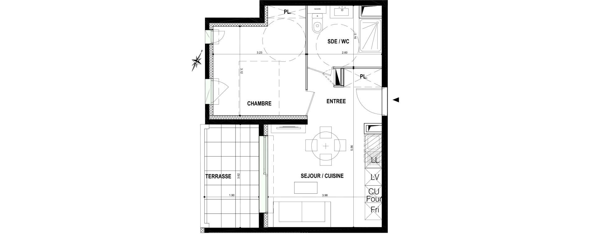 Appartement T2 de 35,15 m2 &agrave; Mauguio Centre