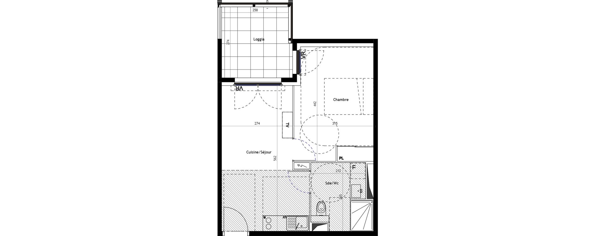 Appartement T2 meubl&eacute; de 35,60 m2 &agrave; Mauguio Centre